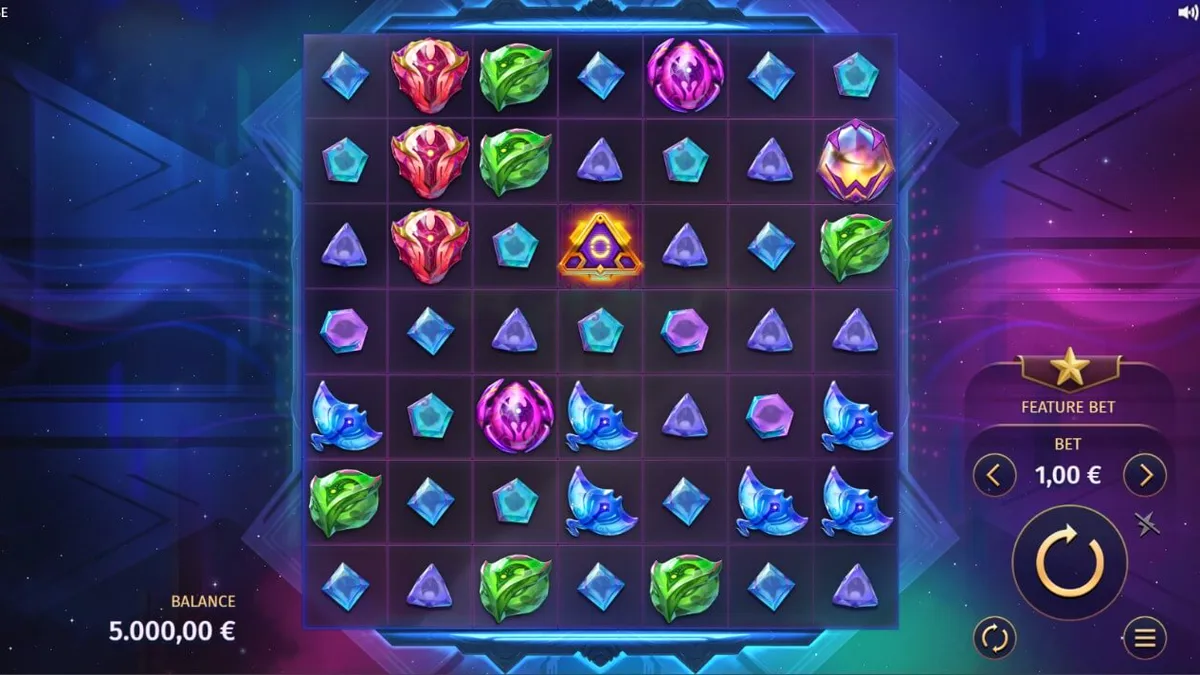 Interface futurista e cósmica do slot Phantom Pulse com símbolos brilhantes